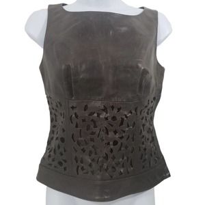 Womens Size 4 Parallel Crop Leather Top Brown Sleeveless Biker Motorcycle Shirt